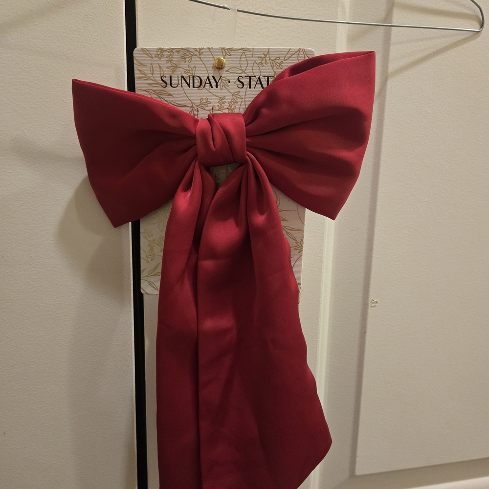 Sunday State Red And White Satin Bow Hair Accessory Barette